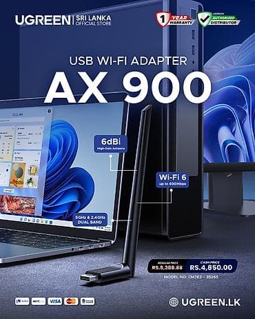 UGREEN USB Wi‑Fi Adapter AX900 - Wi‑Fi 6 texnologiyası – sürət 600