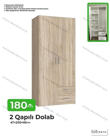 2 qapılı dolab – 47×200×90 sm - Material: 18 mm laminat - Rəng — 1