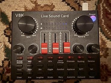 qrafik kart: 2 eded mikrafon, 1 eded ses kartı, 2 eded mikrafon tutucu. Biri masaya — 2