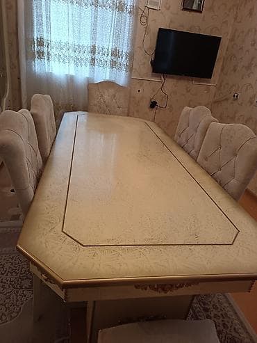 стол с зеркалом: Yataq otağı mebel dəsti - Klassik üslubda başlıqlı çarpayı: yumşaq — 10