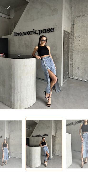 женские туфли с открытой пяткой: Миди Юбка, Джинс, S — 2