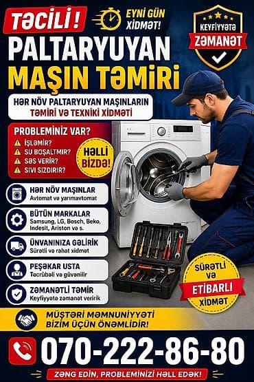 Xidmət: Paltaryuyan maşınların təmiri və texniki baxışı - Eyni gün