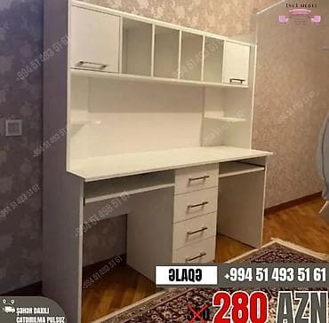 Düz masa, Stulsuz, Polkalı, Siyirməli, Azərbaycan, Sadə laminat