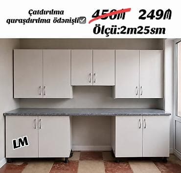 Mətbəx dolabı dəsti - Ölçü: 2 m 25 sm - Rəng: açıq boz/aqrafit