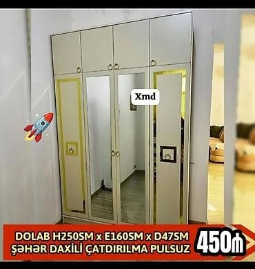 - Dolab ölçüləri: H250 sm x E160 sm x D47 sm - Rəng: açıq krem-ağ
