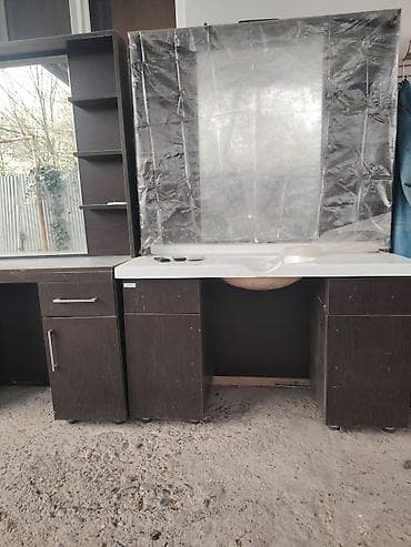 elektrik stabilizator satisi: Geniş güzgülü vizaj/saç ustası masası dəsti - Material: tünd ağac — 3