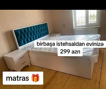 Mebel: – çarpayı - Ağ rəngli korpuslu, yumşaq kapitone başlıq: mavi məxməri — 1