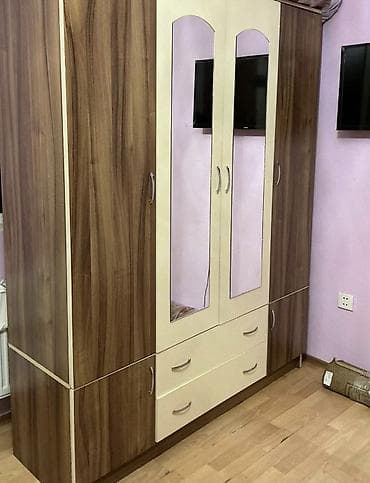 2 qapılı, Güzgülü, Qəhvəyi, Digər material, Açılan, Düz dolab