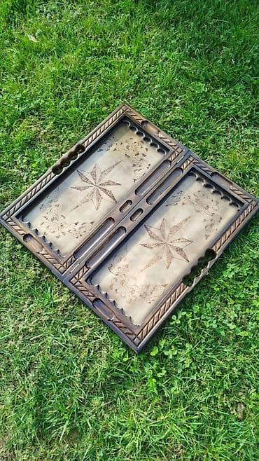 sport çanta: Taxta nərd/şahmat dəsti – əl oyma naxışlı - Material: bərk ağac (əl — 2