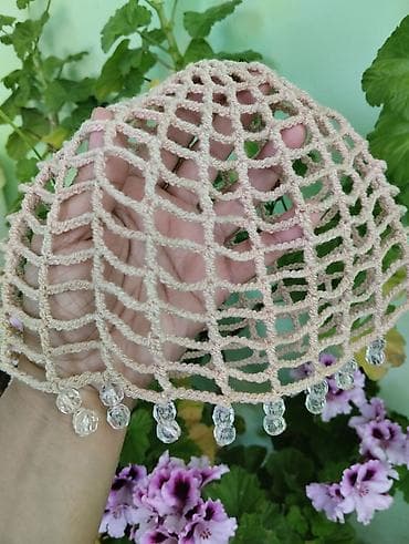 Xalat şəbəkəli saç toru – əl işi - Material: yumşaq bej rəngli