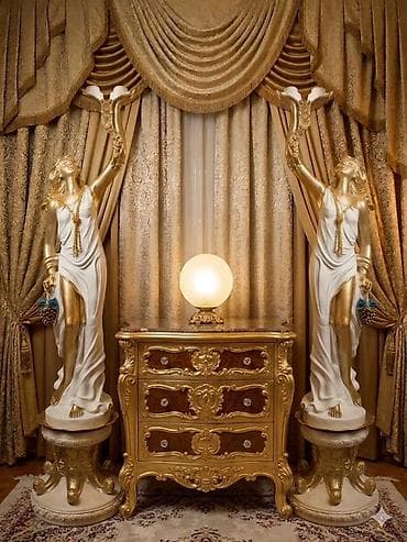 Klassik üslubda heykəl-abajur dəsti - Dizayn: Qızı və ağ tonlarda