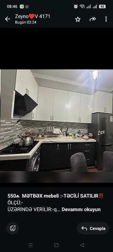 *550₼ MƏTBƏX mebeli :-TƏCİLİ SATILIR*‼️ ÖLÇÜ:- ÜZƏRİNDƏ VERİLİR:-qaz