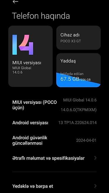 Poco X3 GT, 256 GB, rəng - Qara, Sensor — 5
