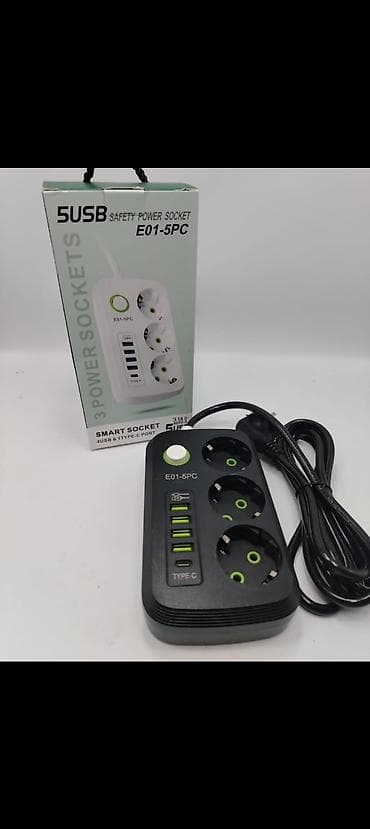 E01-5PC Smart Power Socket — çoxfunksiyalı şəbəkə uzadıcı