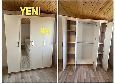 Ağ rəngli 4 qapılı paltar dolabı ici dezpe eni 150 hunduluk 195 -
