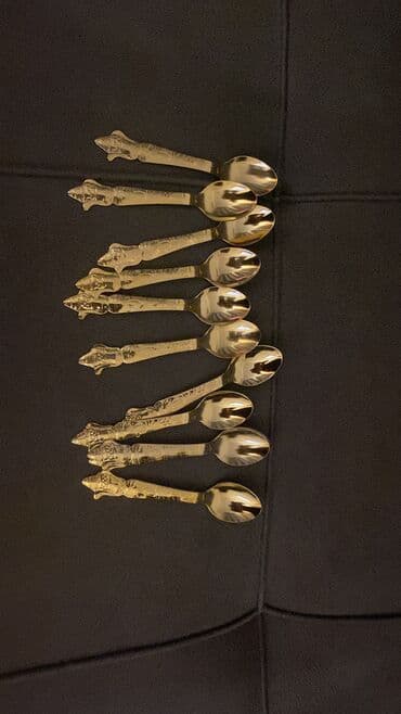 çəngəl qaşıq dəstləri: Qaşıq dəsti, 12 ədəd gızılı çay qaşıqları, nerjaveyka, sovet istehsalı — 1