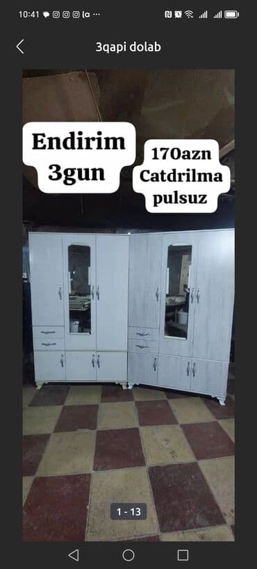 laminat qiyməti: Yeni, Açılan, 3 qapılı Düz dolab, Dolab-asılqan, Azərbaycan — 7