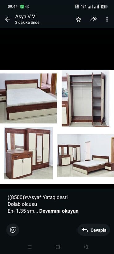 двухъярусная кровать: ((8500))*Asya* Yataq desti Dolab olcusu En- 1.35 sm Hudurluk- 1.90 sm — 1