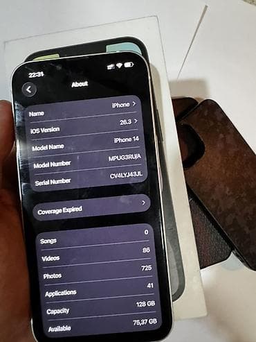 ayfon 7s: IPhone 14, 128 GB, Ağ, Barmaq izi, Simsiz şarj, Face ID — 7