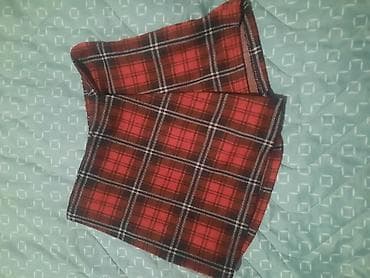 Uşaq geyimi və ayaqqabıları: Qırmızı rəngli, xətli (skotç) naxışlı qız uşağı üçün şprt ətək və — 1