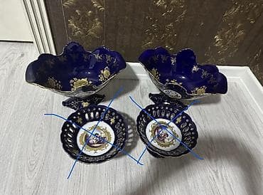 cobalt qablar: Meyvə qabı və şirniyyat qabı,Çex istehsalı porselen dəst - — 2