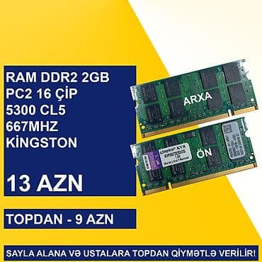 Sərt disklər (HDD): Operativ Yaddaş "DDR2 1GB 667 Sodimm" SAYLA ALANA VƏ USTALARA TOPDAN — 1