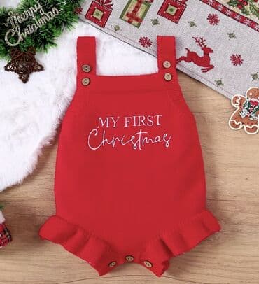детский комбинезон: Qırmızı toxunma uşaq kombinezonu – “My First Christmas” yazılı. - — 1