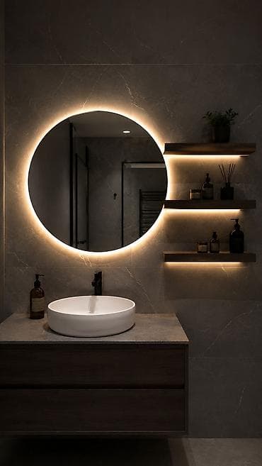 Güzgü Divar üçün, Dairə, Hamam üçün, Arxa işıqlı