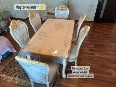 əncir cemi: Mətbəx üçün, Yeni, Açılan, Dördbucaq masa, 6 stul — 3
