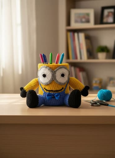 rəngli karandaş: Karandaş qabı Minyonəl işidir . Ручная вязка карандашница Миньон, на — 2