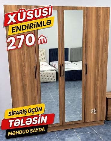 qoz: Üç qapılı güzgülü paltar şkafı - Material: ağac teksturalı laminat - — 1