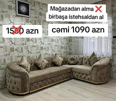 Künc divan, Yeni, Açılmayan, Bazasız, Vеlur parça, Çatdırılma yoxdur