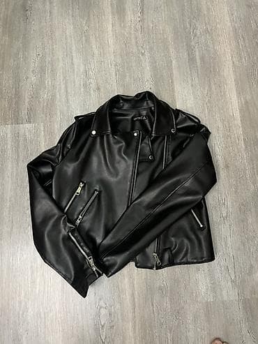 deri jaket: Qara biker üslublu dəri gödəkçə - Marka: Vertex - Rəng: qara, mat — 2