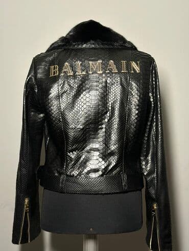 кожаная куртка женская: Balmain qadın gödəkçə - Rəng: qara, parlaq teksturalı ilan dərisi — 2