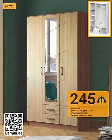 plasmas skaflar: 3 qapılı, Güzgülü, Digər rəng, Digər material, Açılan, Düz dolab — 1