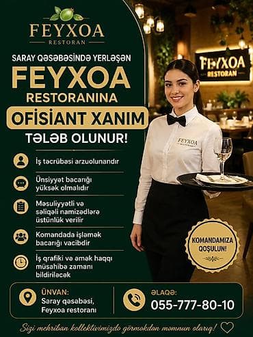 otelde: Ofisiant tələb olunur, Restoran, Təcrübəsiz — 1