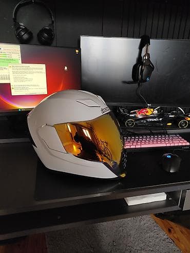 Ehtiyat hissələri: ICON tam üzlü motosiklet dəbilqəsi - Rəng: ağ korpus, qızılı/misir — 1