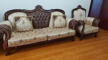 Divan və kreslo dəstləri: İşlənmiş, Klassik divan, 2 kreslo, Divan, Bazasız, Açılmayan — 2
