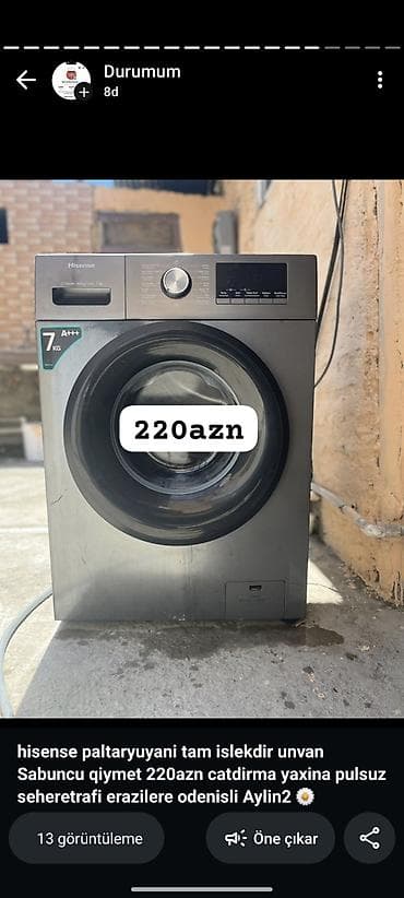 Paltaryuyan maşın Hisense, 7 kq, Avtomat, Qurutmasız, Kredit yoxdur lalafo.az -da Paltaryuyan maşın Hisense, 7 kq, Avtomat, Qurutmasız, Kredit yoxdur