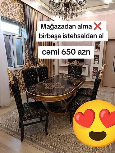 qoz agacindan stol: Qonaq otağı üçün, Yeni, Açılmayan, Oval masa, 6 stul — 1