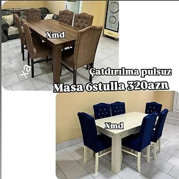 Mətbəx/Qonaq otağı üçün masa və 6 stul dəsti. - Komplekt: 1 masa + 6