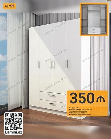 4 qapılı dolab - Ölçülər: Dərinlik 47 sm × Hündürlük 200 sm × Uzunluq