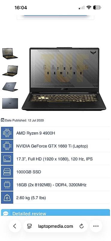asus laptop: İşlənmiş ASUS TUF Gaming, 17.3 ", AMD Ryzen 9, 512 GB, Ünvandan götürmə — 8