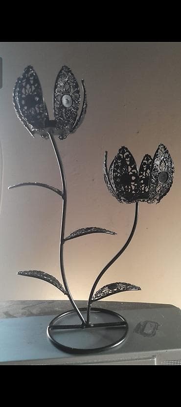 şam qəlibi: Metal dekor şamlıq – iki güllü kompozisiya - Material: qara rəngli — 2