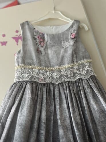 ucuz donlar: Qız uşaqları üçün zərif don - Rəng: Boz tonlarında, ətək hissəsində — 2