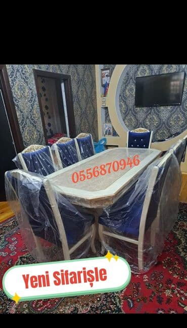 ders masaları: Qonaq otağı üçün, Yeni, Açılmayan, Dördbucaq masa, 6 stul — 15