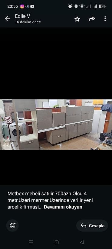 Metbex mebeli satilir 700azn.Olcu 4 metr.Uzeri mermer.Uzerinde verilir