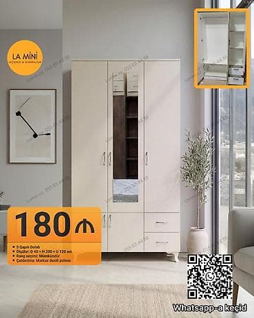 3 qapılı dolab Xüsusiyyətlər: - Ölçülər: E 40 × H 200 × U 120 sm - — 1