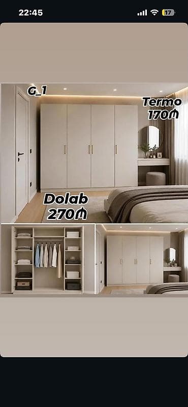 qapi sifarisi: Yataq otağı üçün müasir dizaynlı ağ qarderob və termo dəst. Şəkildə 4 — 1