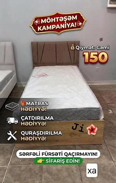 Tək nəfərlik çarpayı dəsti satılır. Dəstə çarpayı karkası, başlıq və